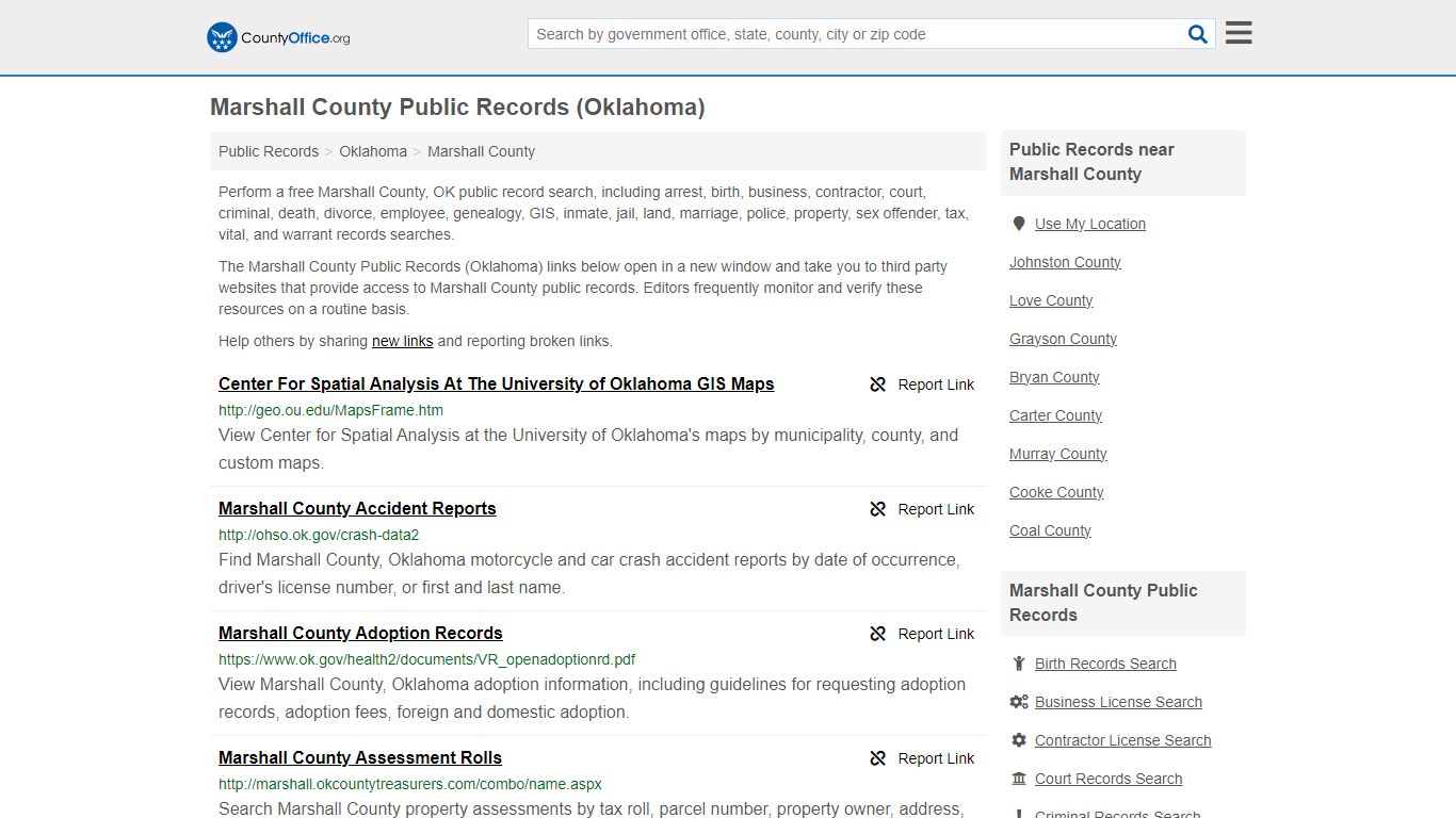 Public Records - Marshall County, OK (Business, Criminal, GIS, Property ...